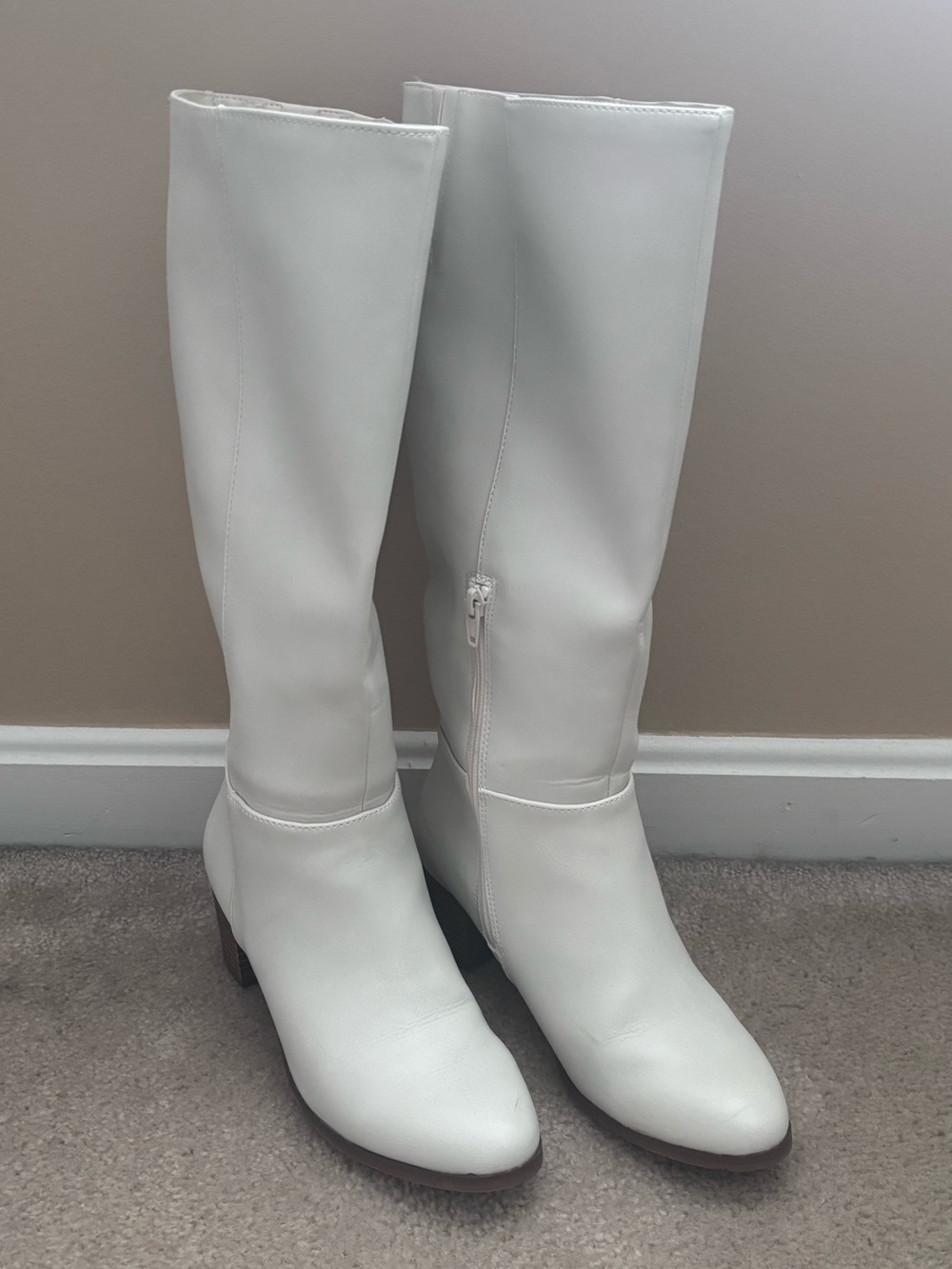 White Knee-High Women's Boots - Classic Tall Go Go Zipper Boots